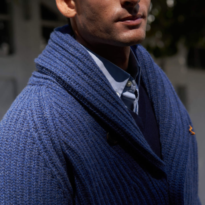 Billie Todd 100% Lambswool Shawl Cardigan Made in Scotland#color_royal-blue